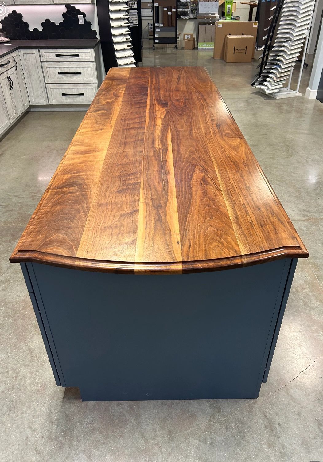 Showroom island, end view. The same top from the other end.