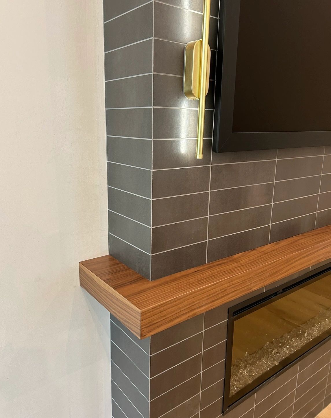 Mantel detail. No brackets, no visible fasteners.